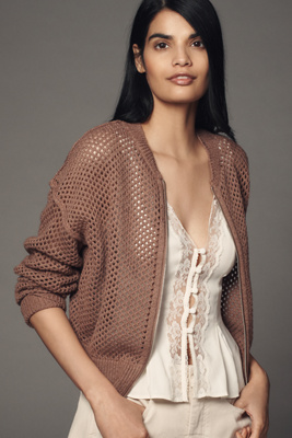 PILCRO STITCHY BOMBER CARDIGAN SWEATER 