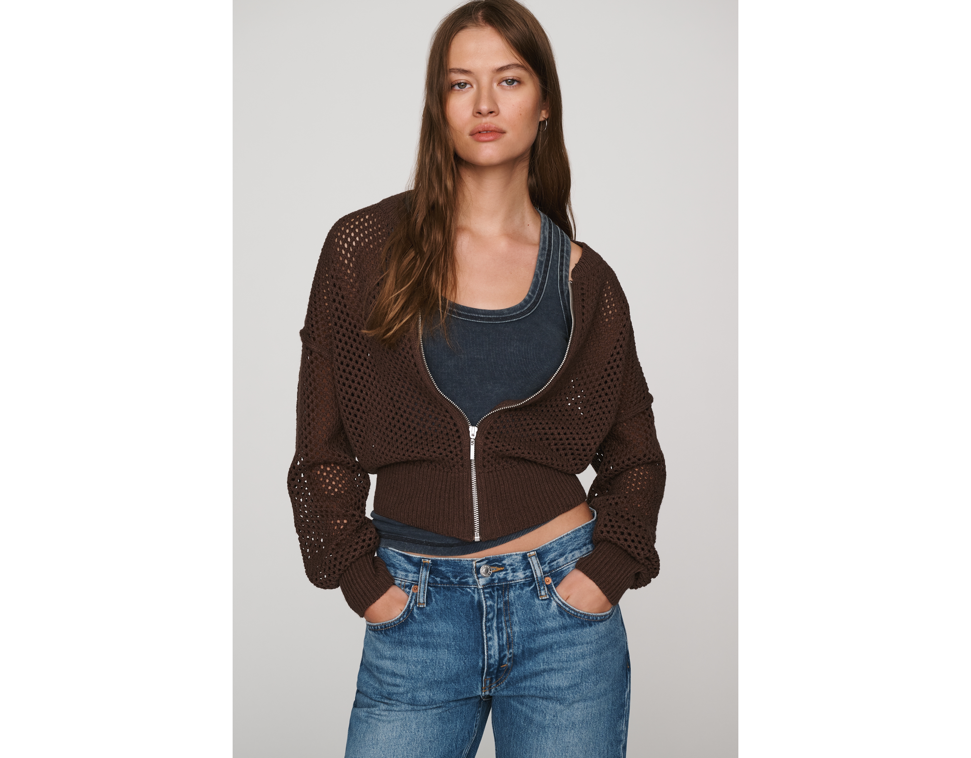 Pilcro Juniper Open-Knit Bomber Cardigan