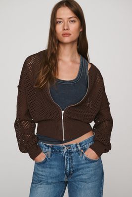 Pilcro Juniper Open-Knit Bomber Cardigan