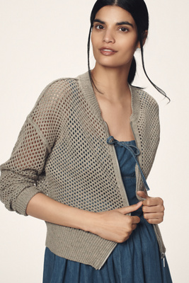 PILCRO STITCHY BOMBER CARDIGAN SWEATER 
