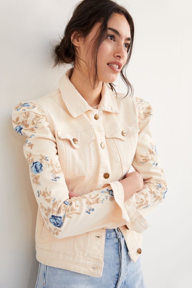 Driftwood Floral Embroidered Denim Jacket | Anthropologie