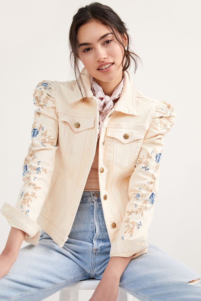 Driftwood Floral Embroidered Denim Jacket | Anthropologie