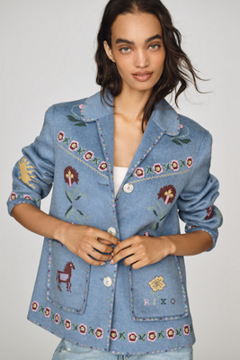 希少　アルベロベロ　OLLEBORELA　デニムジャケット　カラフル　刺繍 RIXO Tashia Juliette Embroidered Jacket | Anthropologie