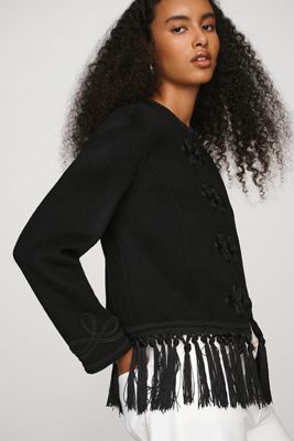RIXO Inga Embroidered Fringe Jacket