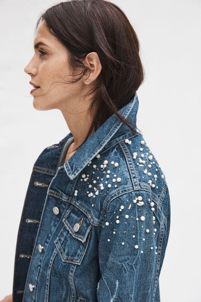 Pearled Denim Trucker Jacket #6