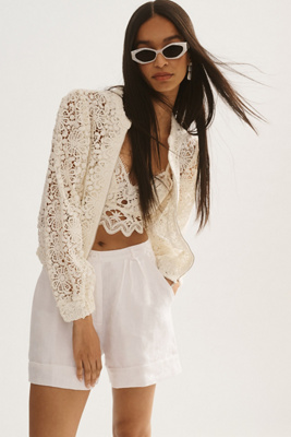 By Anthropologie Lace Bomber Jacket In White