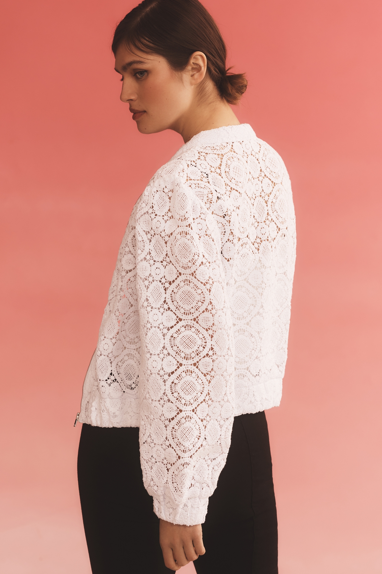 By Anthropologie Crochet Bomber Jacket