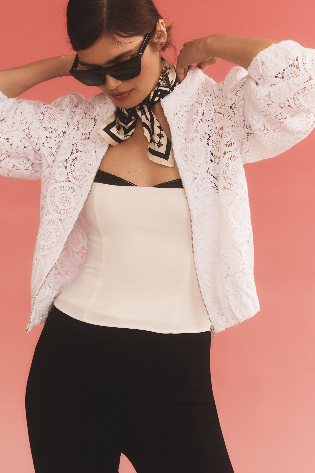 By Anthropologie Crochet Bomber Jacket