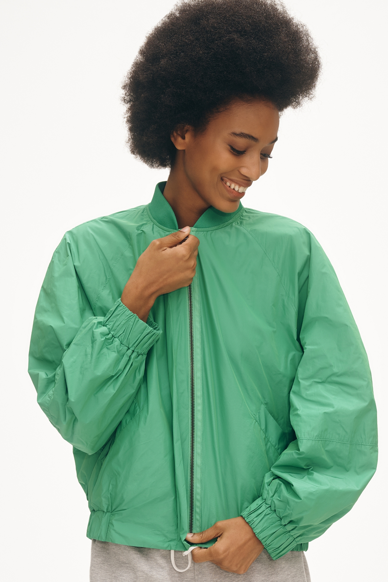 Maeve Balloon-Sleeve Bomber Jacket