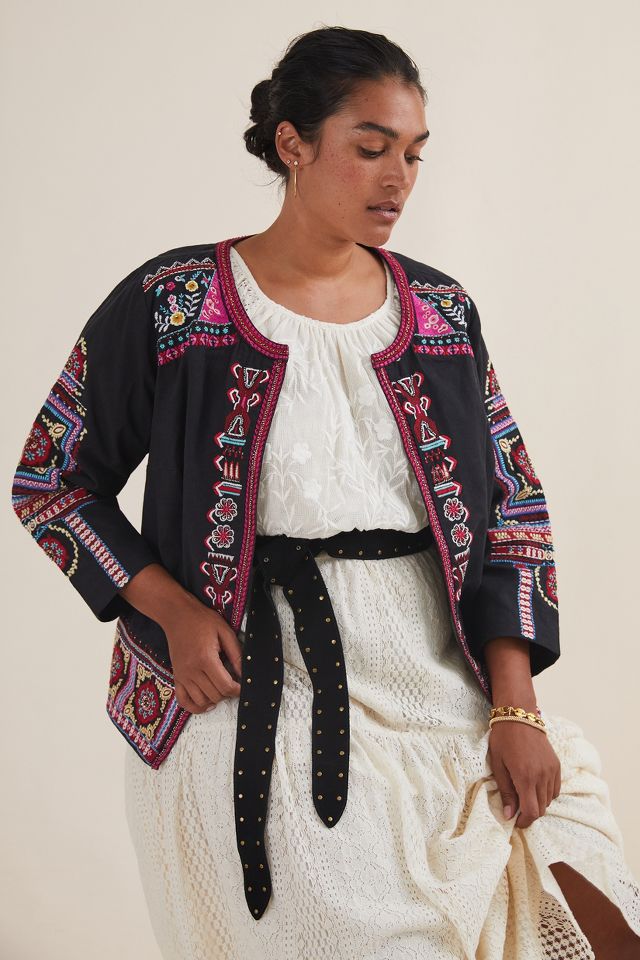 Embroidered Trim Abstract Jacquard Robe Jacket - Ready-to-Wear 1AC3I8