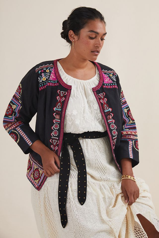 Embroidered Trim Abstract Jacquard Robe Jacket - Ready-to-Wear 1AC3I8