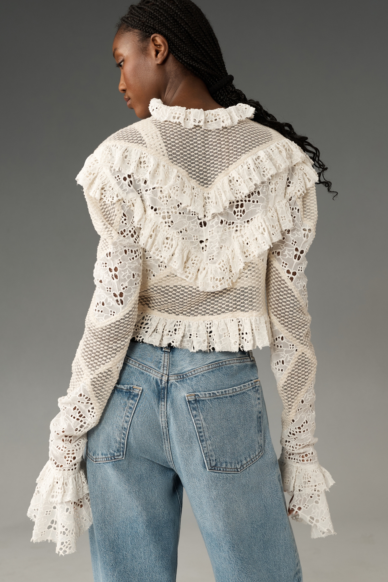 By Anthropologie Embroidered Lace Cropped Jacket