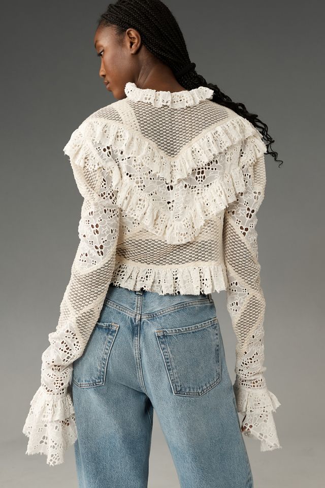 By Anthropologie Embroidered Lace Cropped Jacket #2