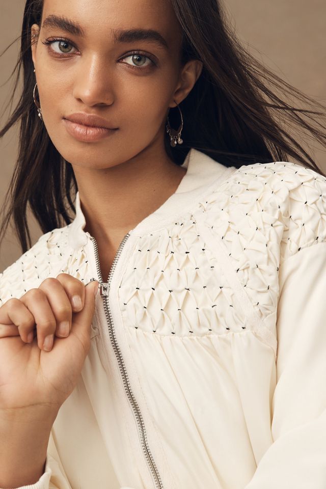 By Anthropologie Smocked Bomber Jacket #3
