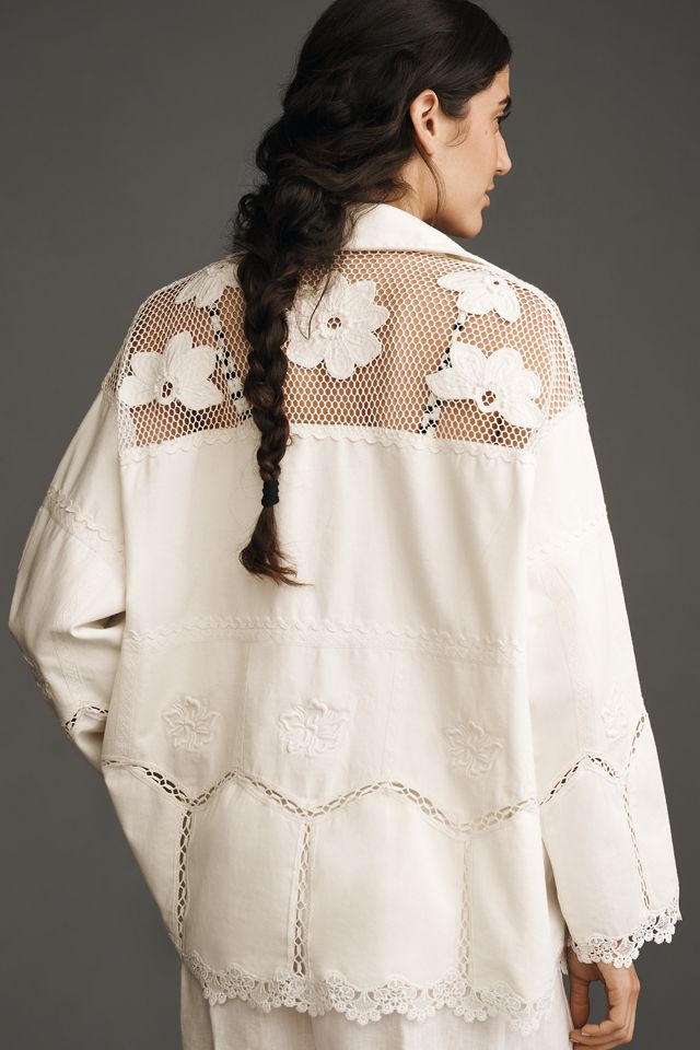 By Anthropologie Crochet Scallop-Hem Shirt Jacket