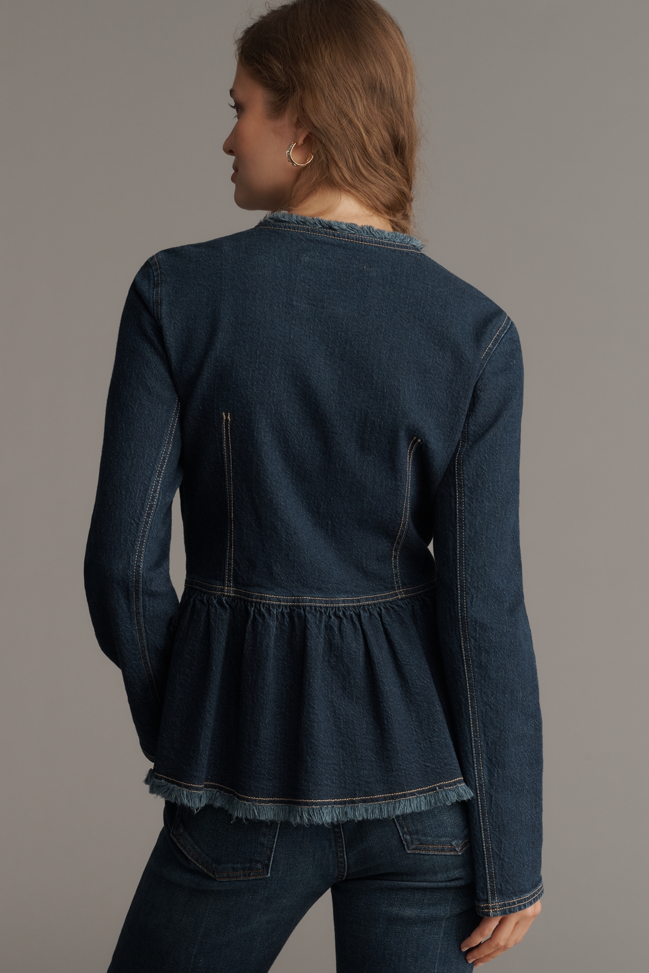 Pilcro Collarless Peplum Denim Jacket