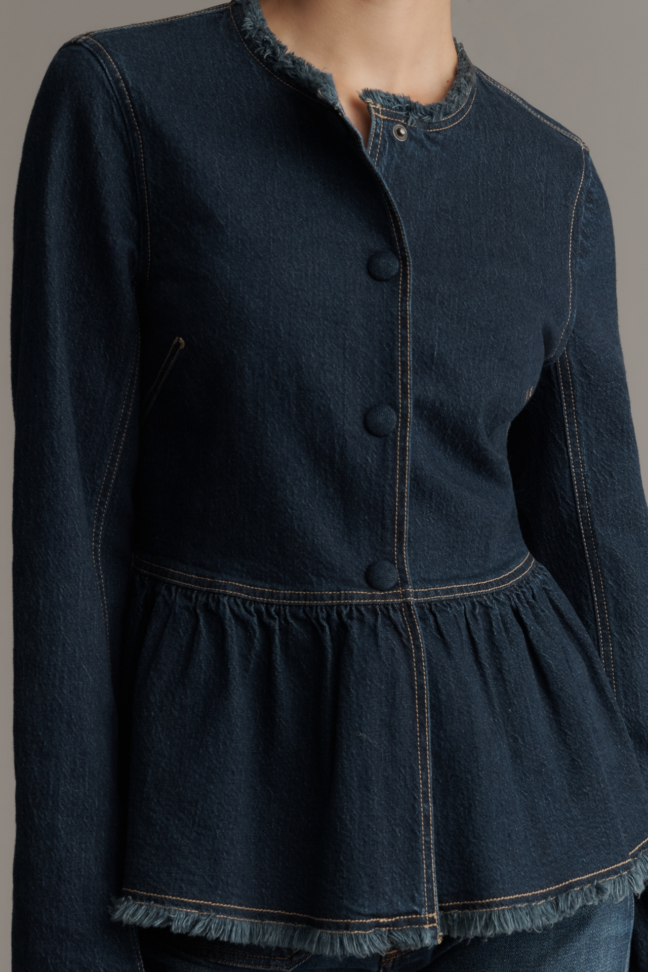 Pilcro Collarless Peplum Denim Jacket