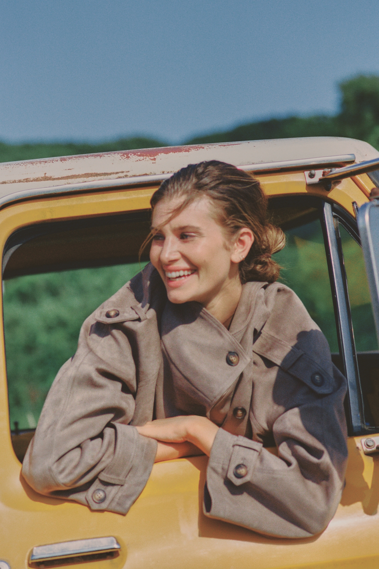 Maeve Funnel-Neck Short Trench Coat