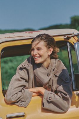 Maeve Funnel-Neck Short Trench Coat