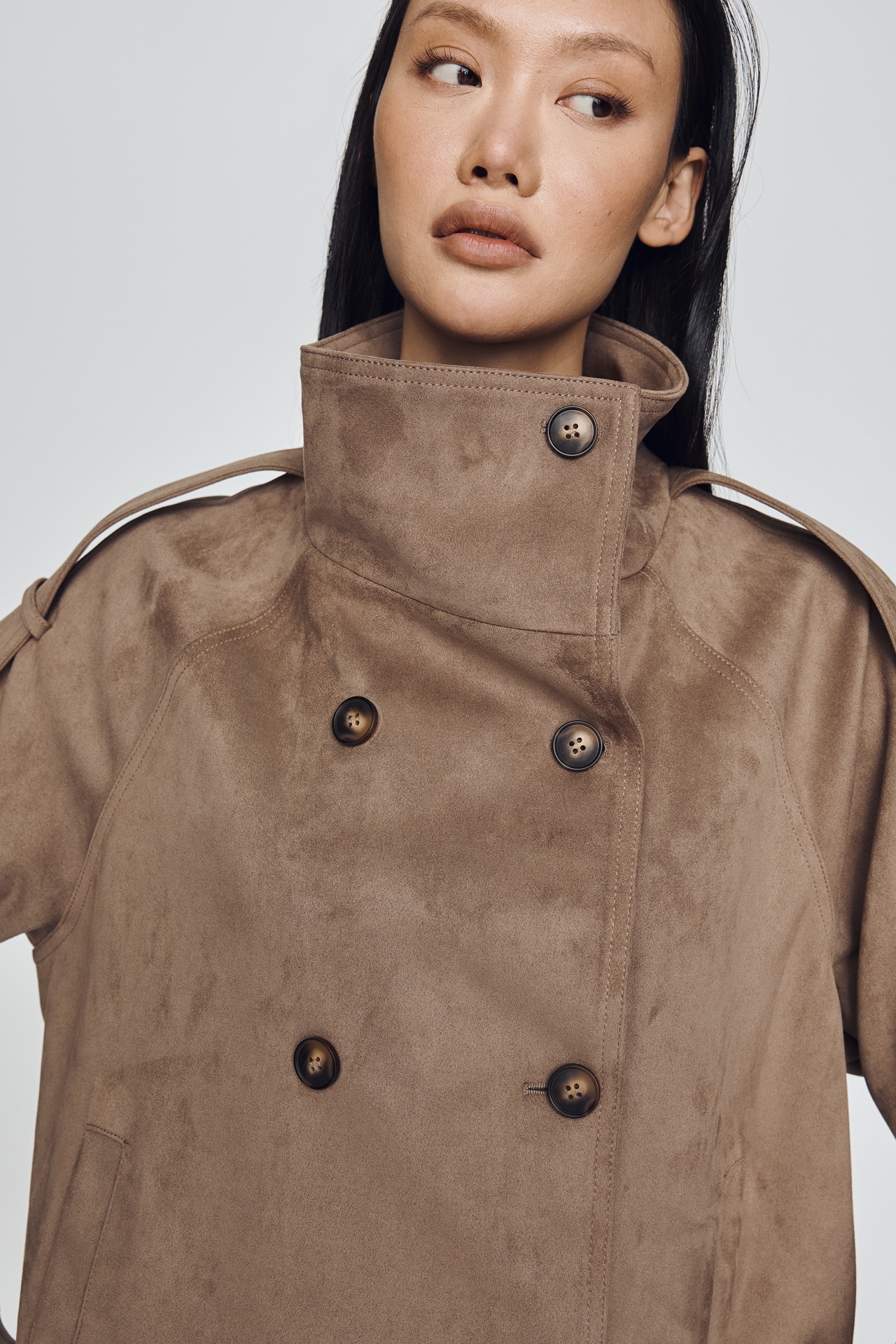 Maeve Funnel-Neck Short Trench Coat