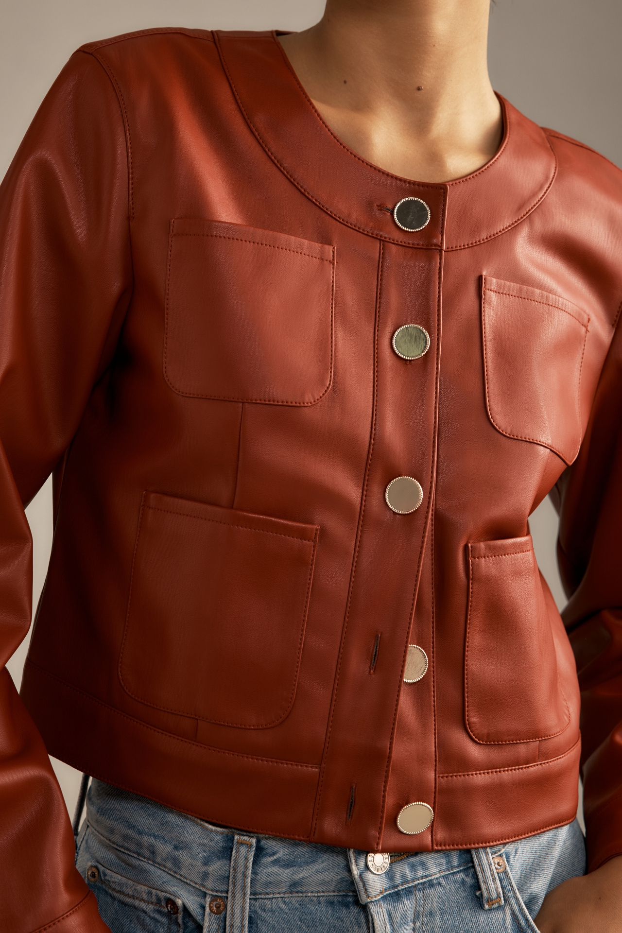 Maeve Faux Leather Patch Pocket Jacket