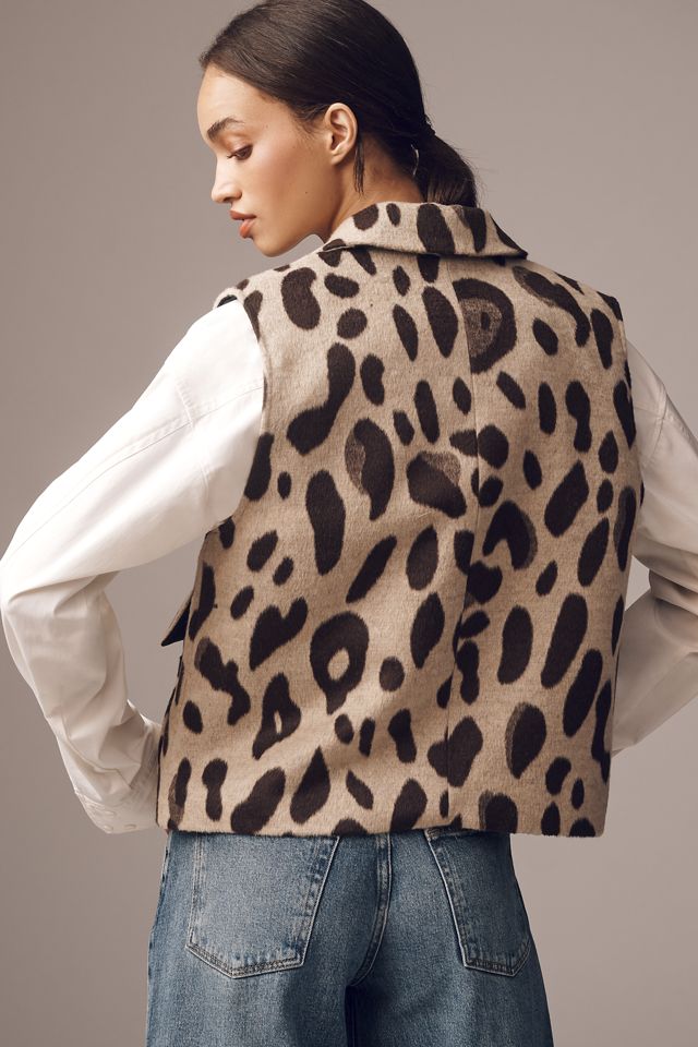 Maeve Enlarged-Leopard-Print Vest Jacket  #3