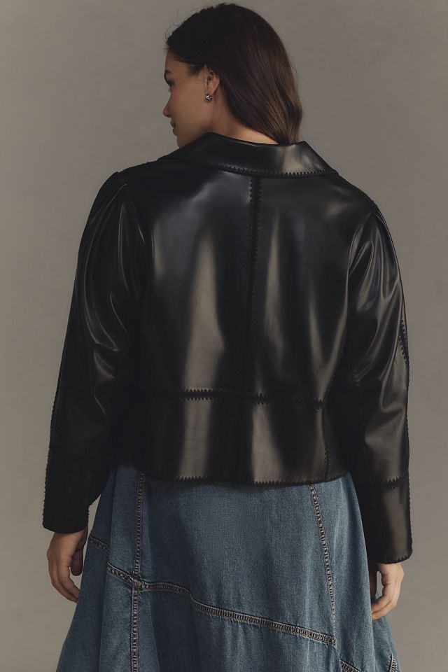 By Anthropologie Whipstitch Faux-Leather Swing Jacket #5