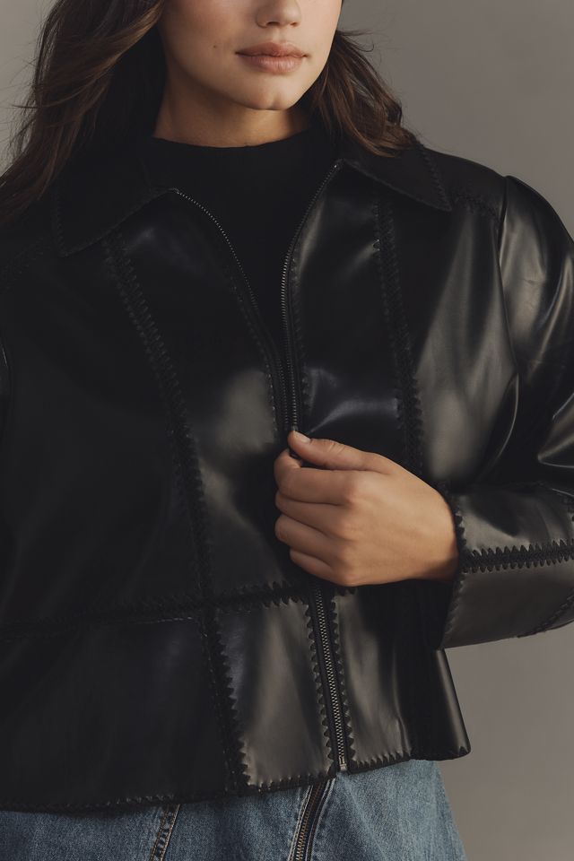By Anthropologie Whipstitch Faux-Leather Swing Jacket #6