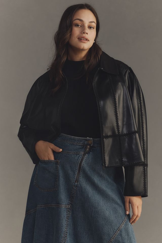 By Anthropologie Whipstitch Faux-Leather Swing Jacket #4