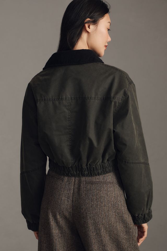 Pilcro Waxed Cropped Barn Bomber Jacket #1