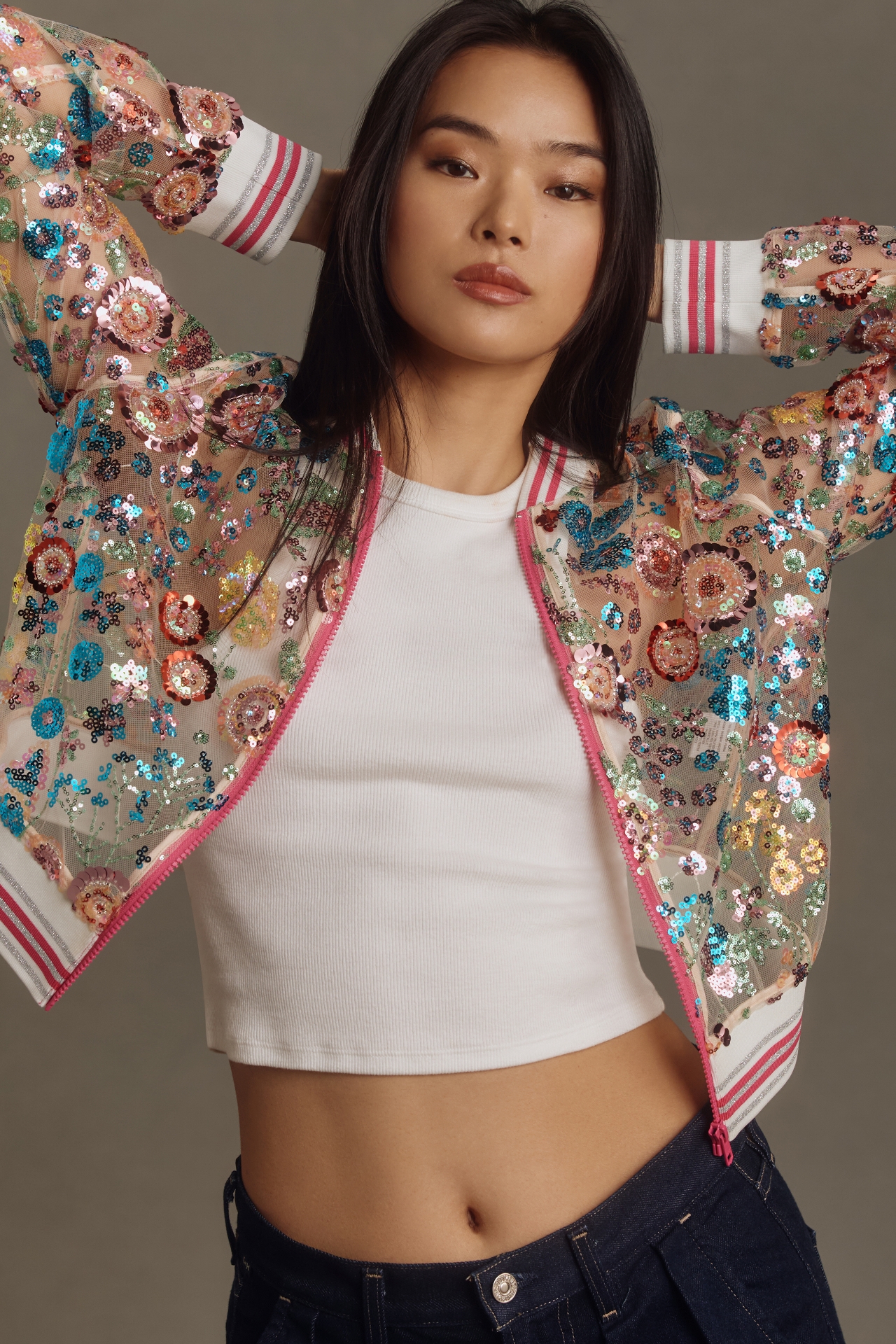 House of Perna Lindsay Sequin Bomber Jacket