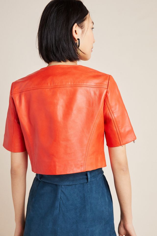 Lamarque Kirsi Cropped Leather Moto Jacket #1