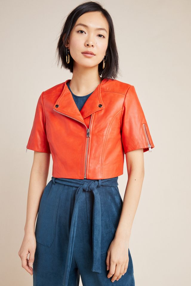 Lamarque Kirsi Cropped Leather Moto Jacket #3
