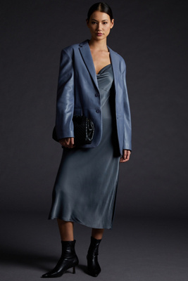Blazer Femme Lamarque Betty En Cuir Gris - Taille L, Fermeture Boutons, Neuf Avec étiquettes