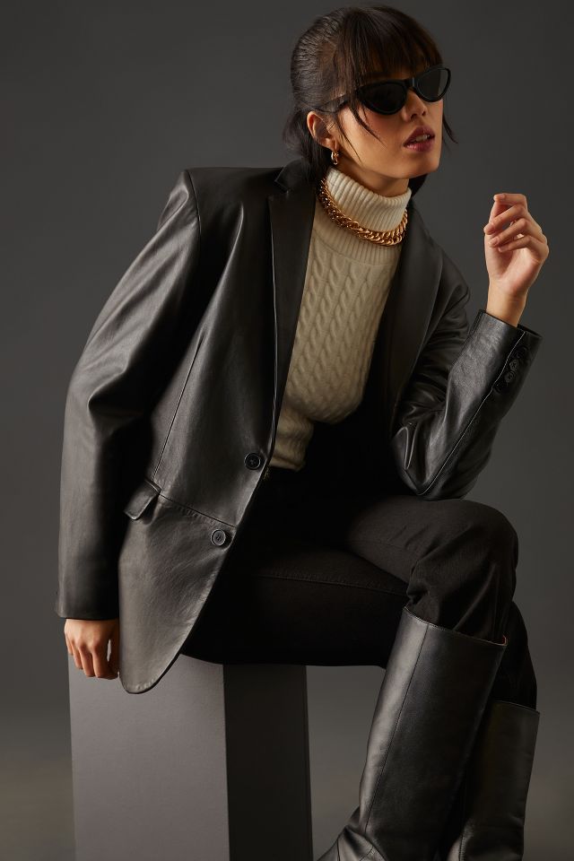 Lamarque Felina Oversized Leather Blazer | Anthropologie