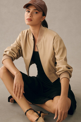 Lamarque Evelin Faux-leather Bomber Jacket In Beige