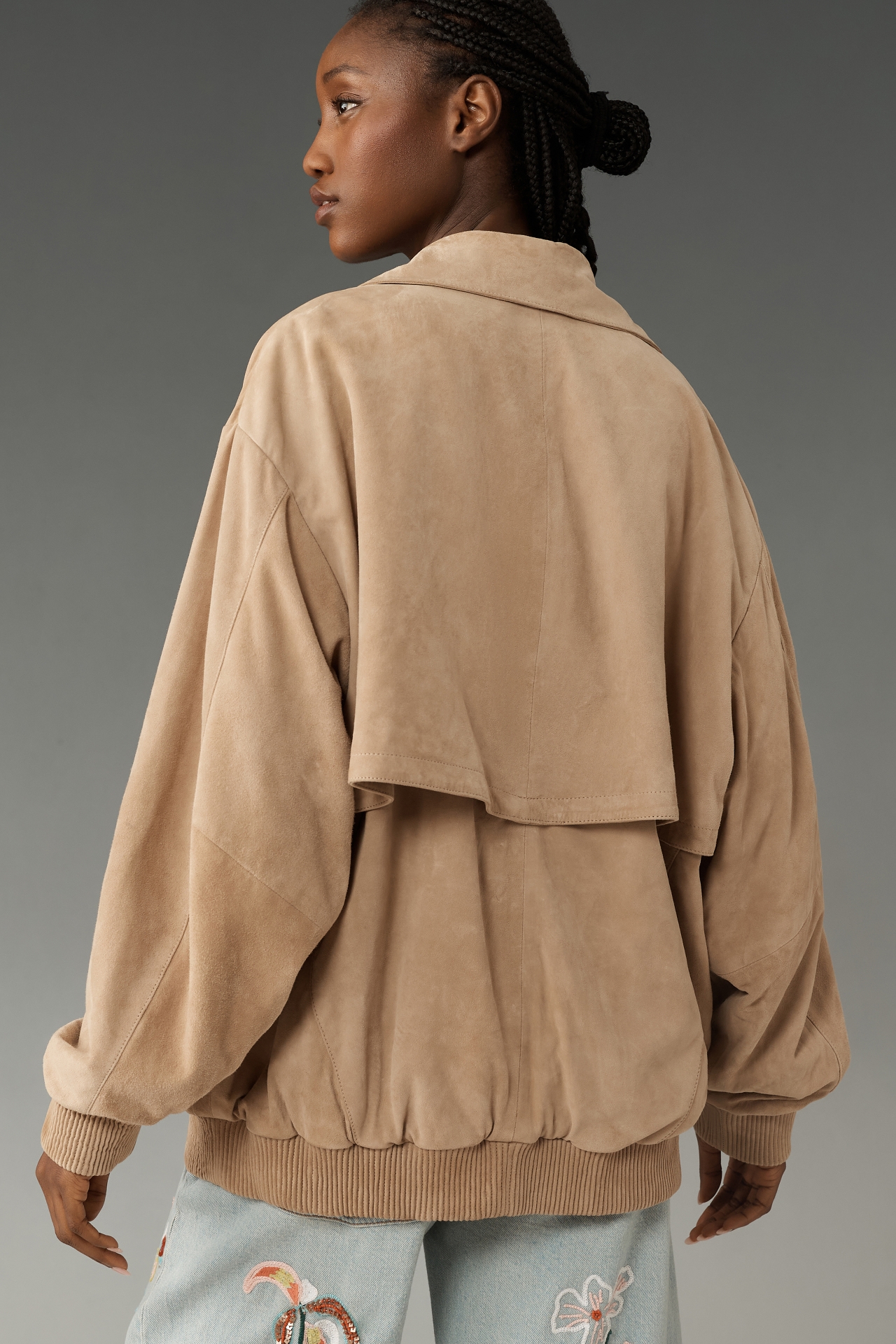 Lamarque Caden Oversized Suede Bomber Jacket