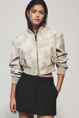 Lamarque Evelin Faux-leather Cropped Bomber Jacket In Grey