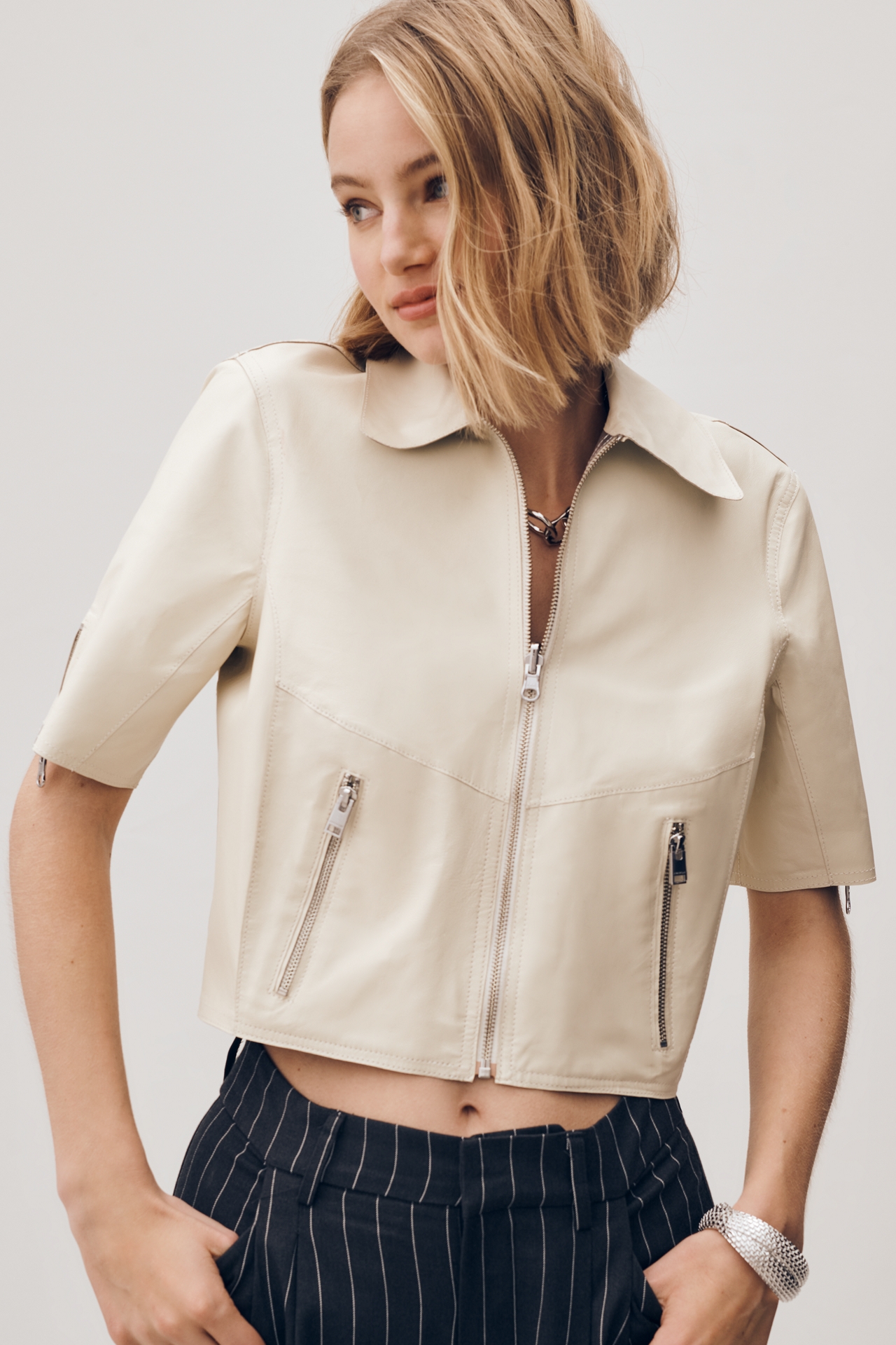 Lamarque Sevana Short-Sleeve Leather Jacket