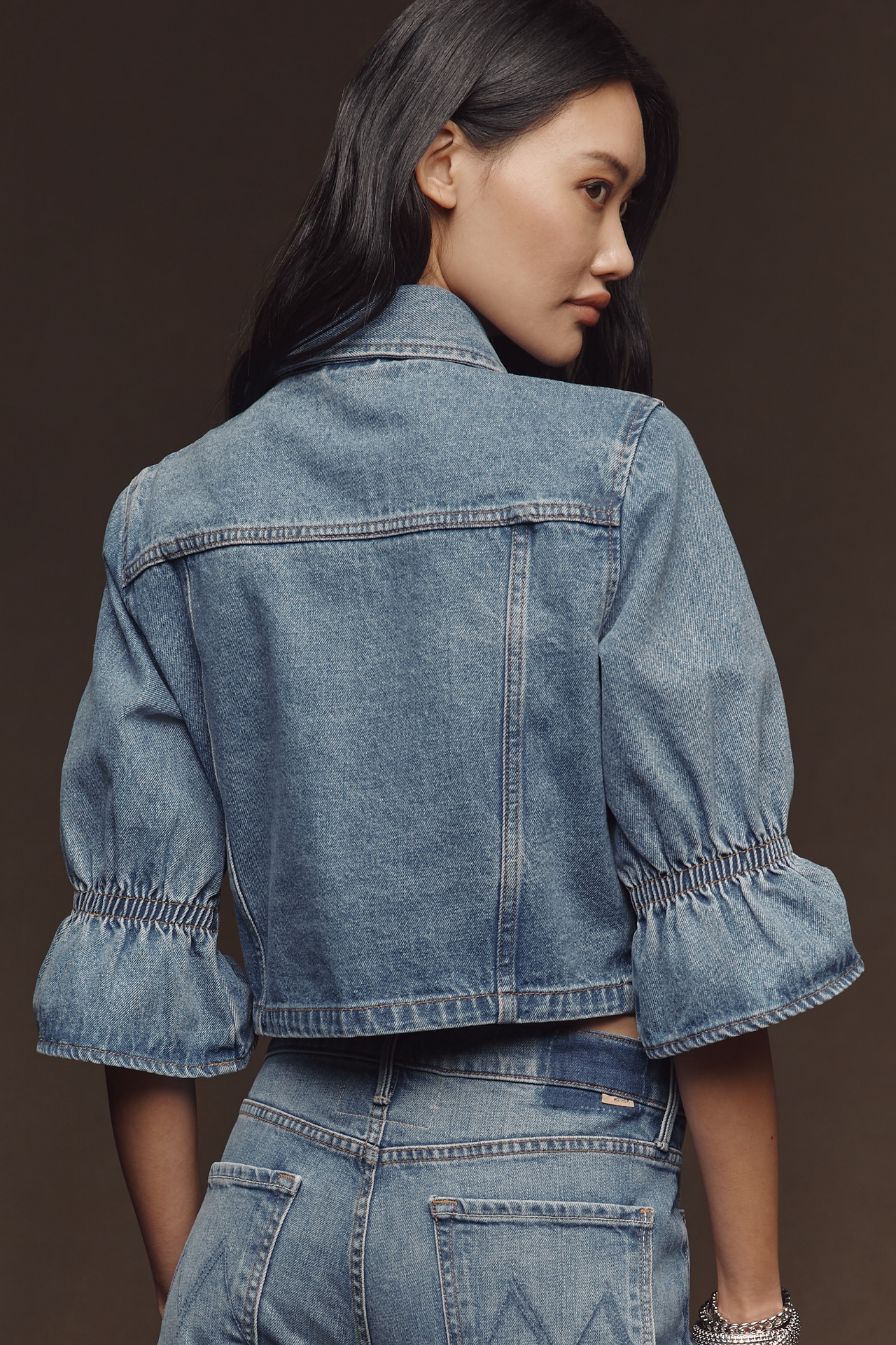 Lamarque Carolina Short-Sleeve Cropped Denim Jacket