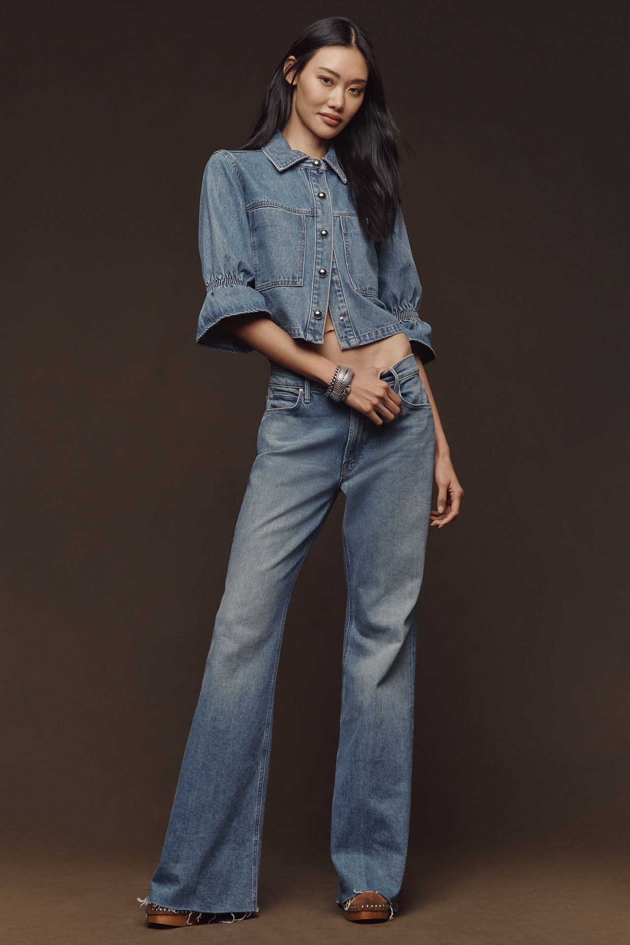 Lamarque Carolina Short-Sleeve Cropped Denim Jacket