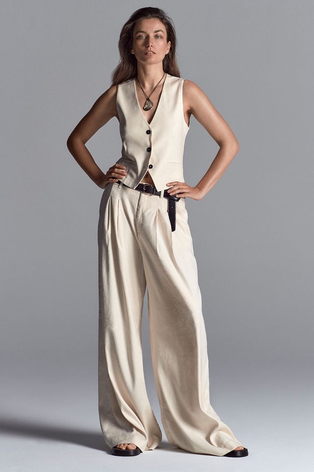 Maeve Linen V-Neck Button-Front Vest #1