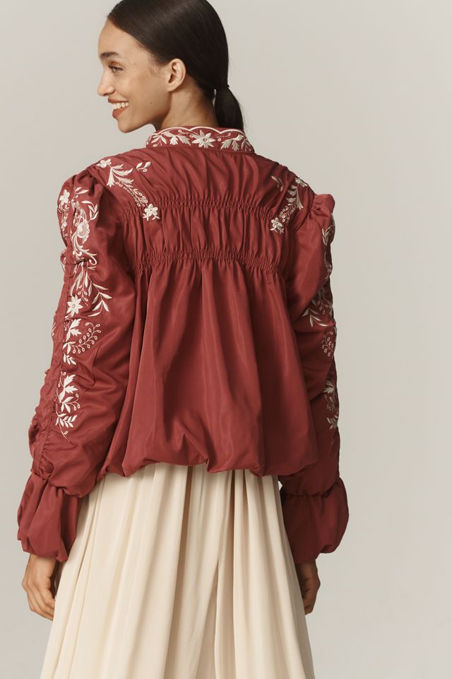 By Anthropologie Embroidered Gathered Jacket #2