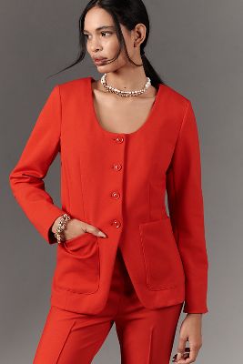 MAEVE SCOOP-NECK CUTAWAY BLAZER JACKET 