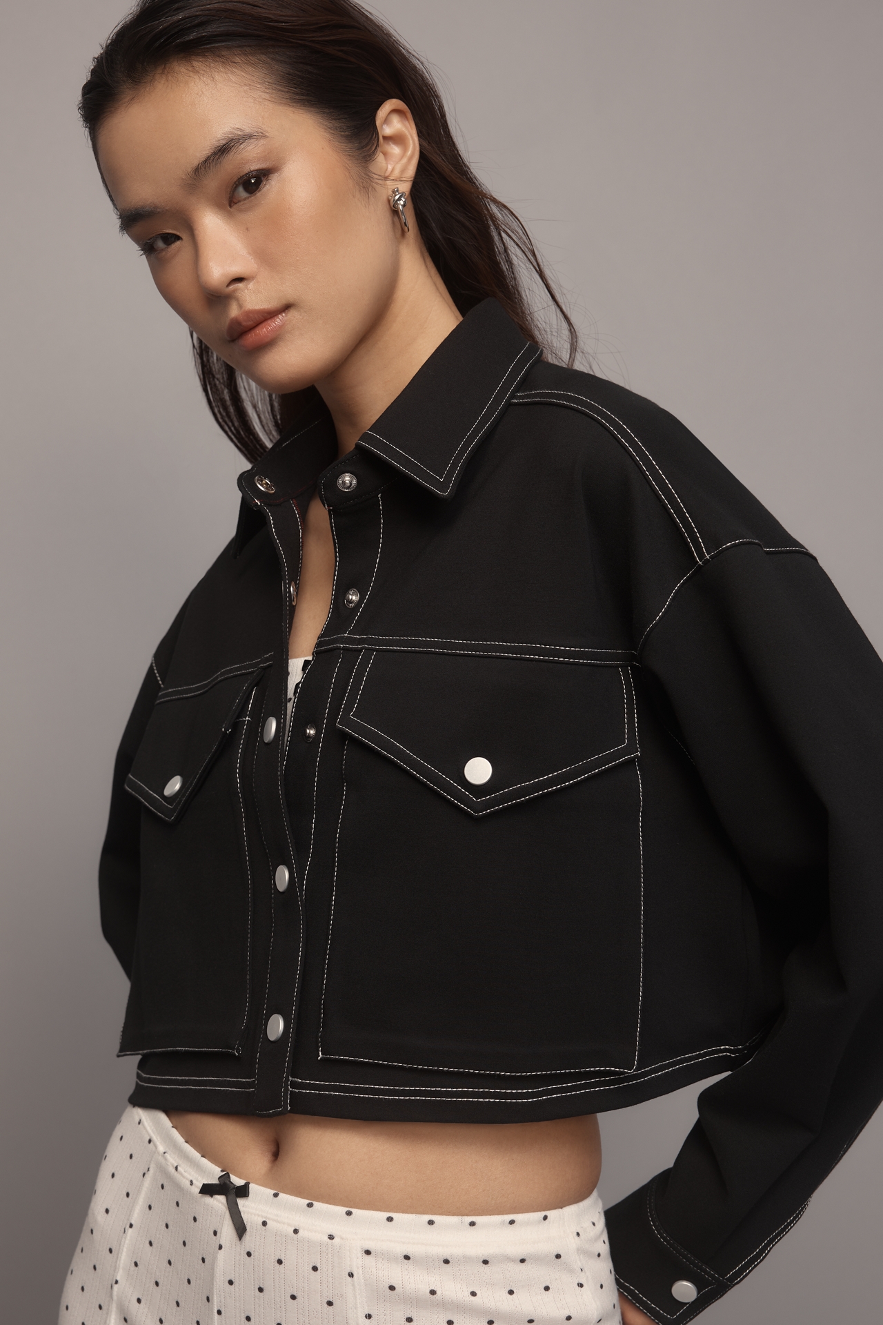 By Anthropologie Ponte Topstitch Cropped Jacket