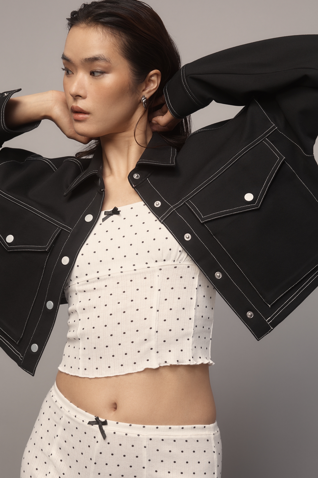 By Anthropologie Ponte Topstitch Cropped Jacket