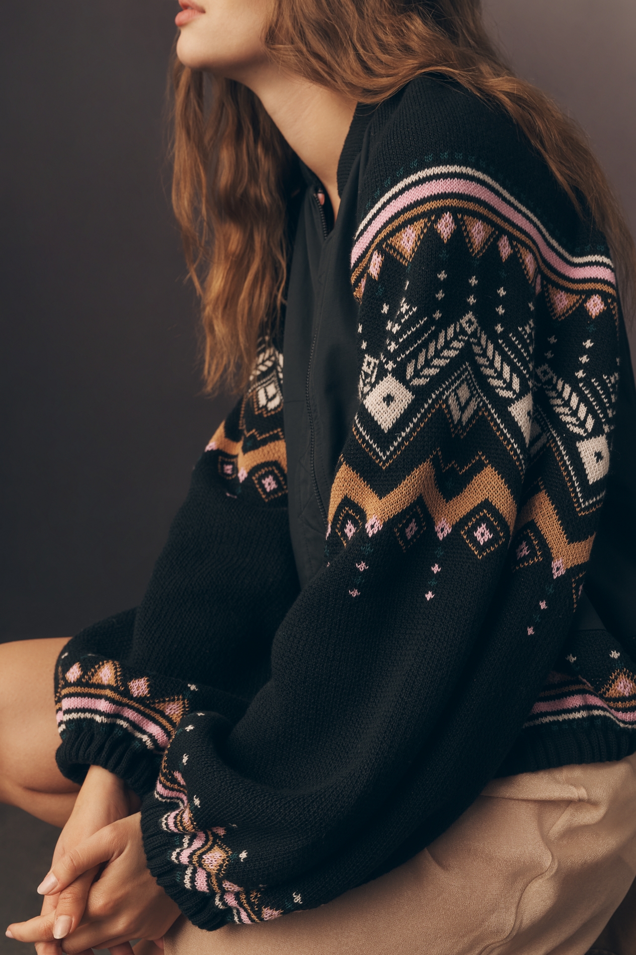 By Anthropologie Fairisle Sweater Mix Bomber Jacket