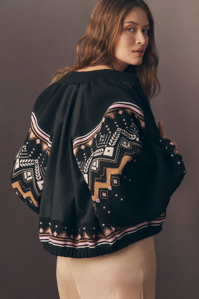 By Anthropologie Fairisle Sweater Mix Bomber Jacket #3