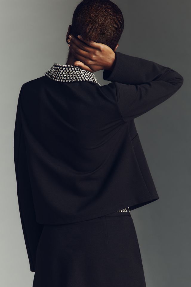 Maeve Embellished Collar Crop Knit Jacket #2