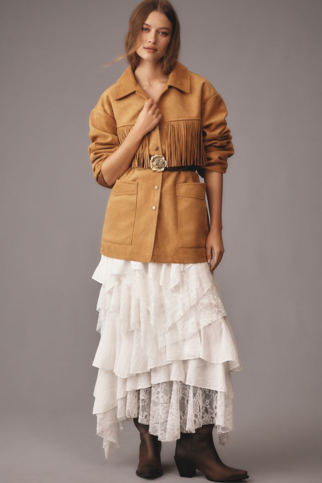 Pilcro Faux-Suede Fringe Jacket #5
